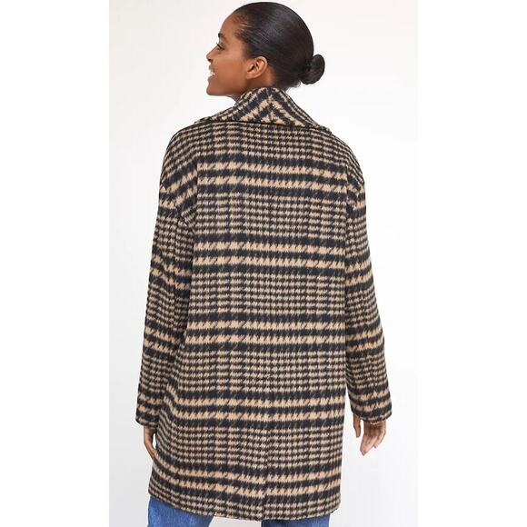 Avec Les Filles Women's Brushed Shawl Collar Houndstooth Plaid Jacket Black Tan - Picture 3 of 16